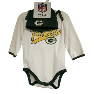 NWT Licensed NFL Packers Baby Bodysuit Hat 3-6mo White Green Yellow Cotton-Blend